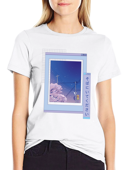 Camiseta Negra con Diseño Ventana Anime