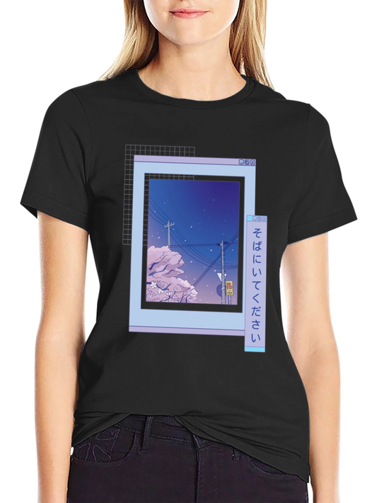 Camiseta Negra con Diseño Ventana Anime