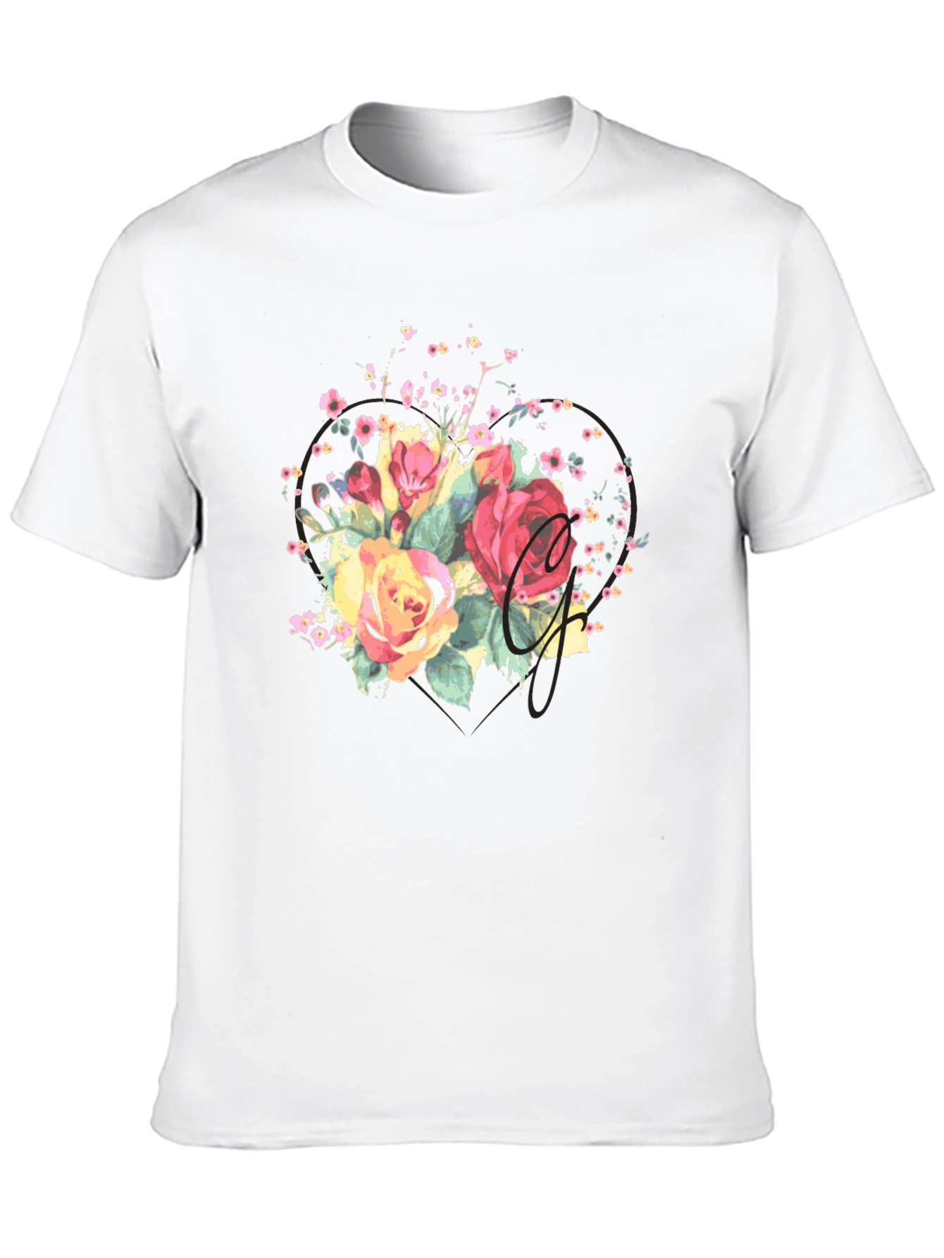 Camiseta Negra con Estampado Floral Acuarela