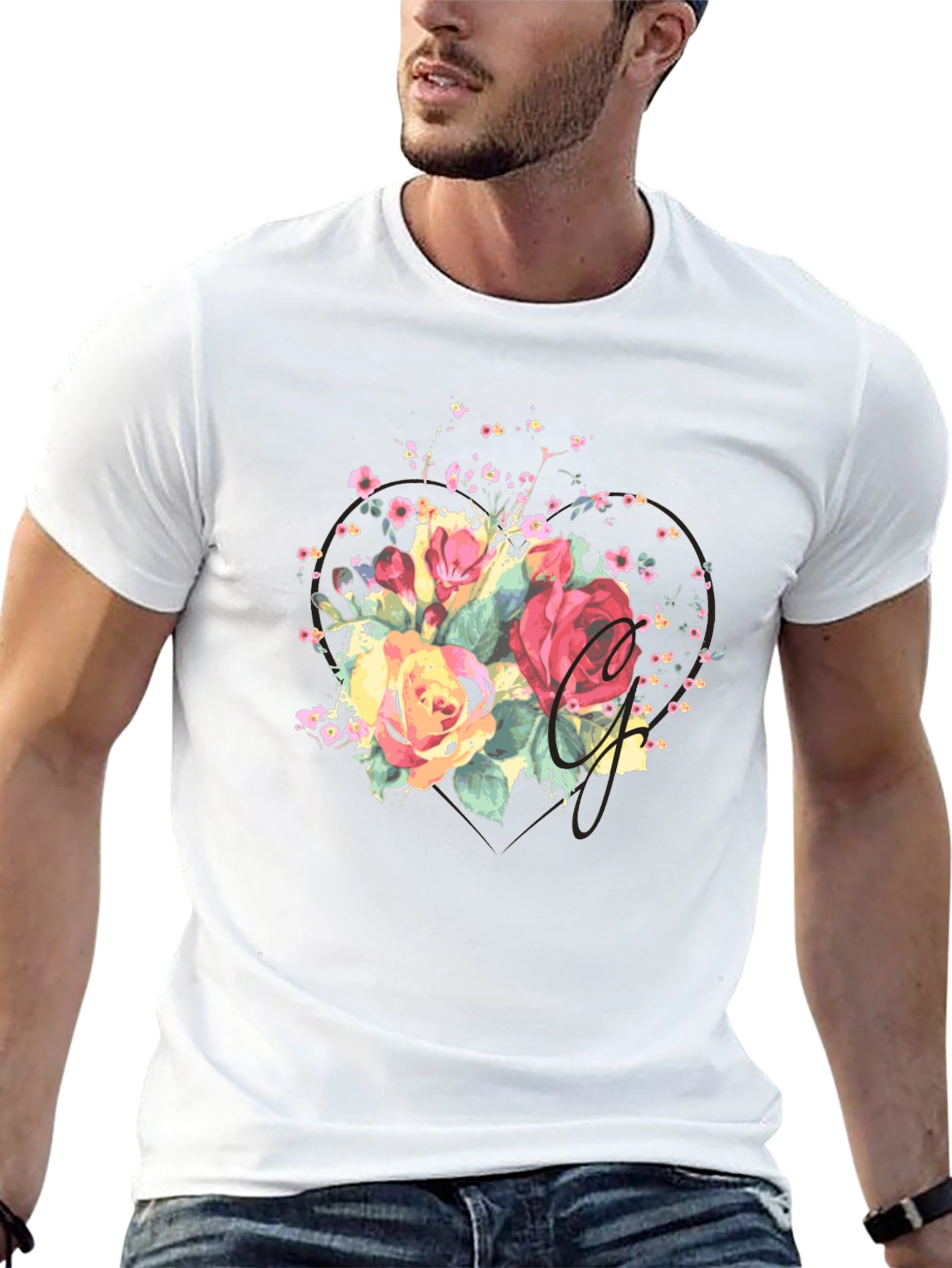Camiseta Negra con Estampado Floral Acuarela