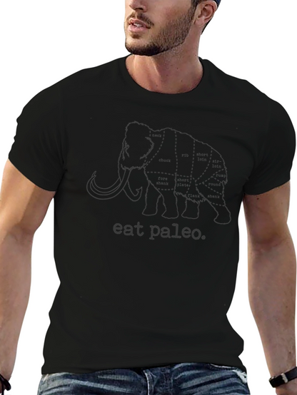 Camiseta Negra Eat Paleo con Diseño de Mamut