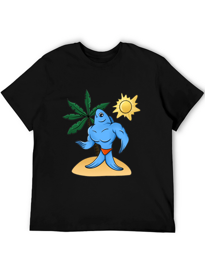 Camiseta Negra con Diseño de Pez Musculoso Tropical