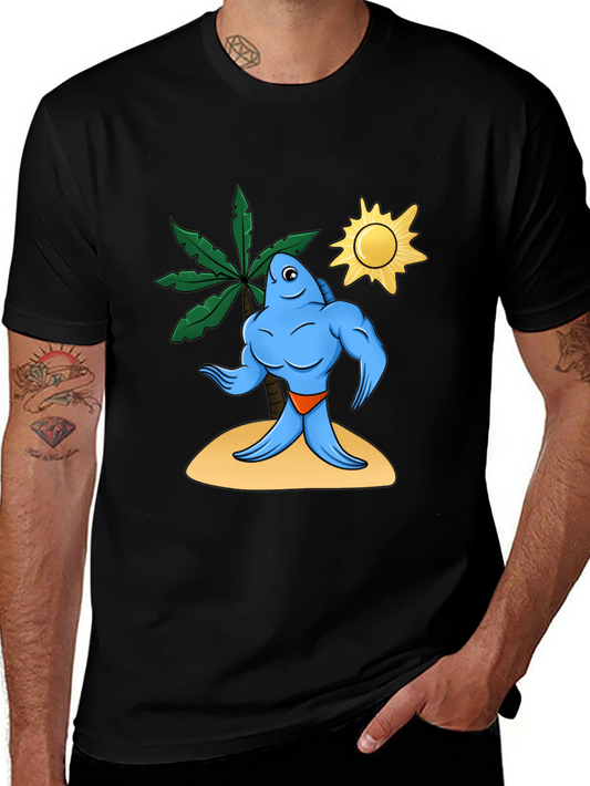 Camiseta Negra con Diseño de Pez Musculoso Tropical