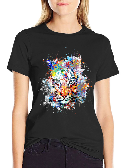 Camiseta Negra con Estampado Tigre Abstracto