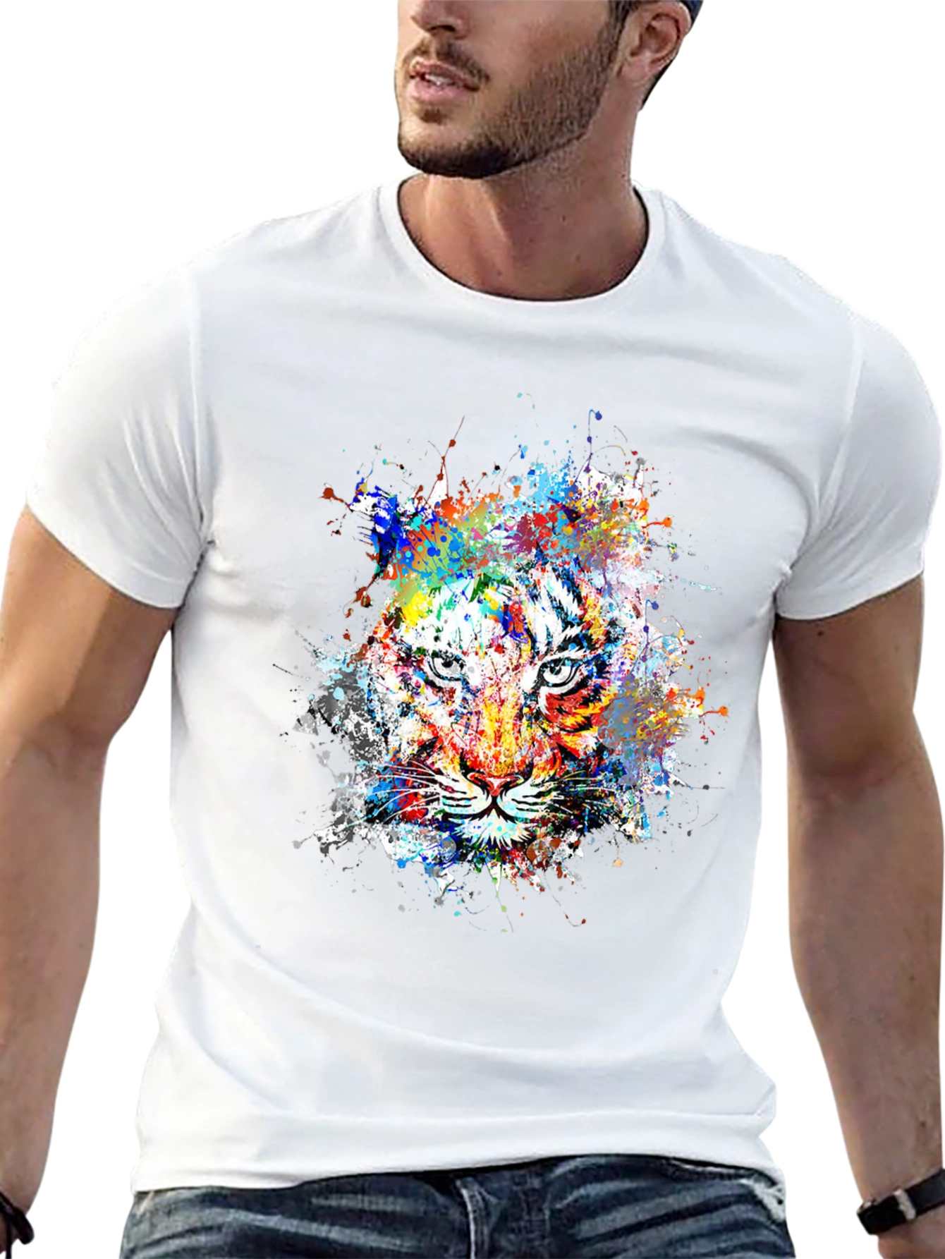 Camiseta Negra con Estampado Tigre Abstracto