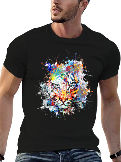Camiseta Negra con Estampado Tigre Abstracto
