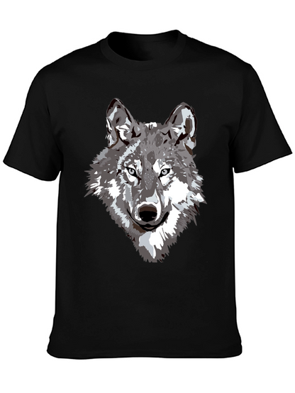 Camiseta Negra Hombre Diseño Lobo Gris