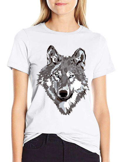 Camiseta Negra Hombre Diseño Lobo Gris
