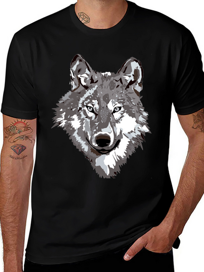 Camiseta Negra Hombre Diseño Lobo Gris