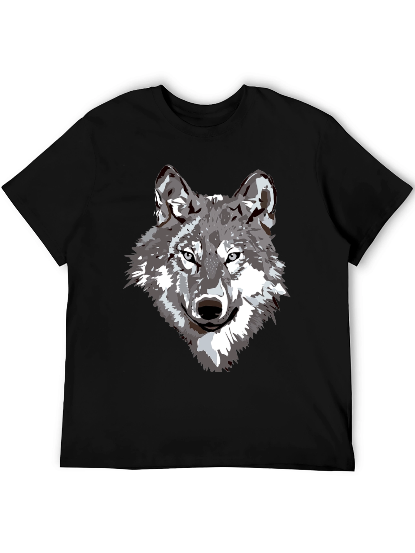 Camiseta Negra Hombre Diseño Lobo Gris