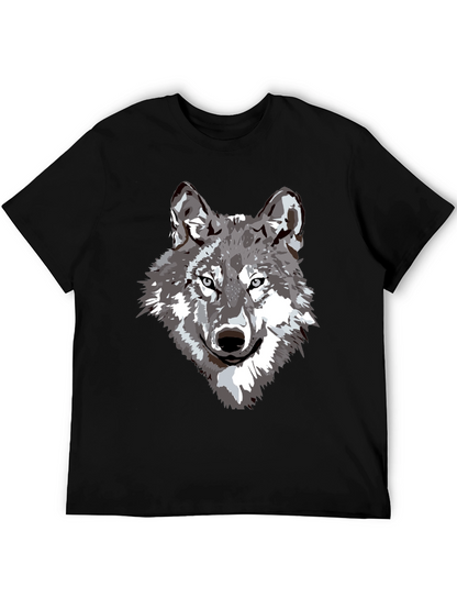 Camiseta Negra Hombre Diseño Lobo Gris