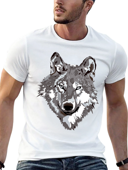 Camiseta Negra Hombre Diseño Lobo Gris
