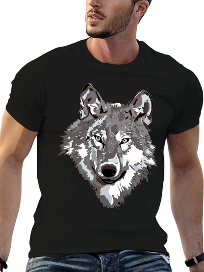 Camiseta Negra Hombre Diseño Lobo Gris
