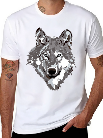 Camiseta Negra Hombre Diseño Lobo Gris