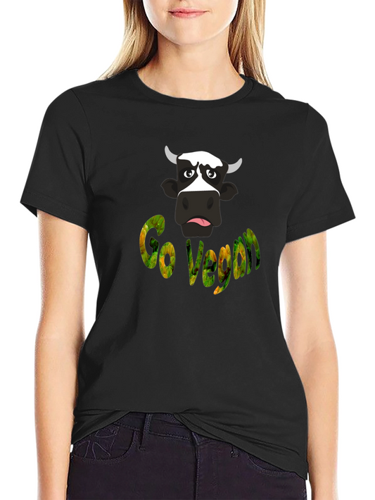 Camiseta Negra Go Vegan con Diseño de Vaca