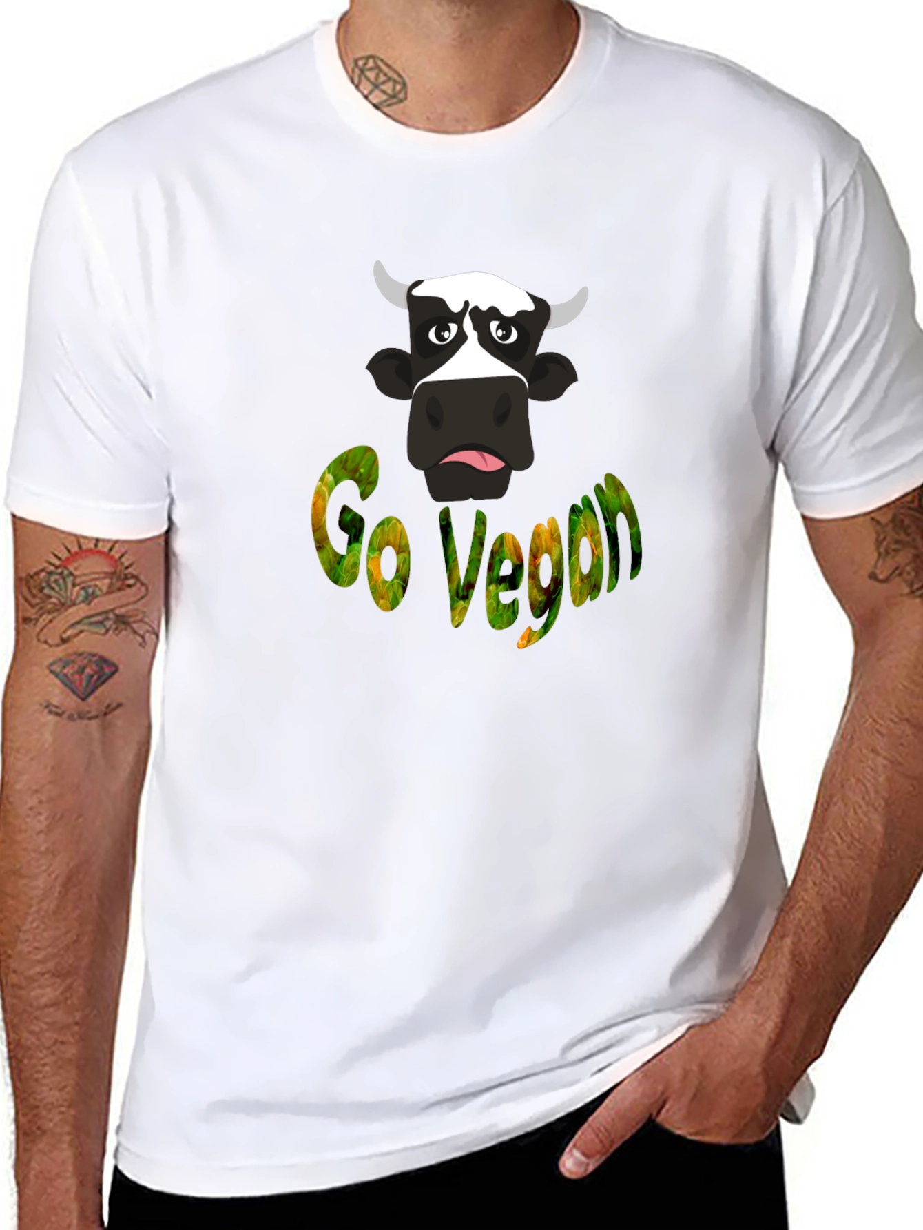 Camiseta Negra Go Vegan con Diseño de Vaca