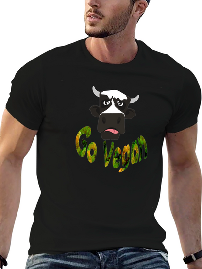 Camiseta Negra Go Vegan con Diseño de Vaca