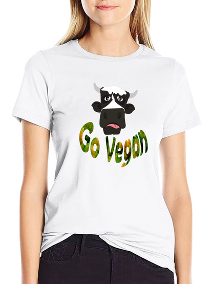 Camiseta Negra Go Vegan con Diseño de Vaca