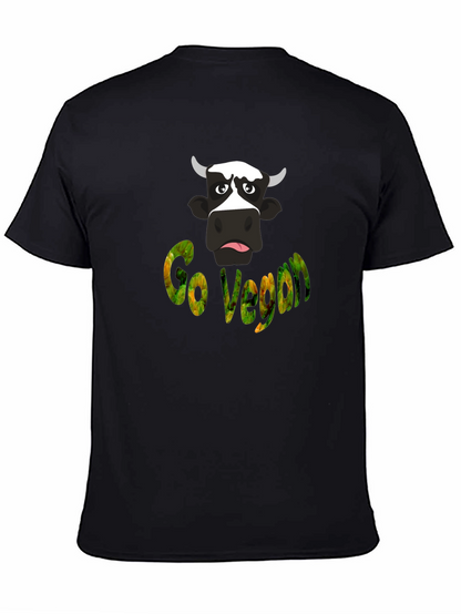 Camiseta Negra Go Vegan con Diseño de Vaca