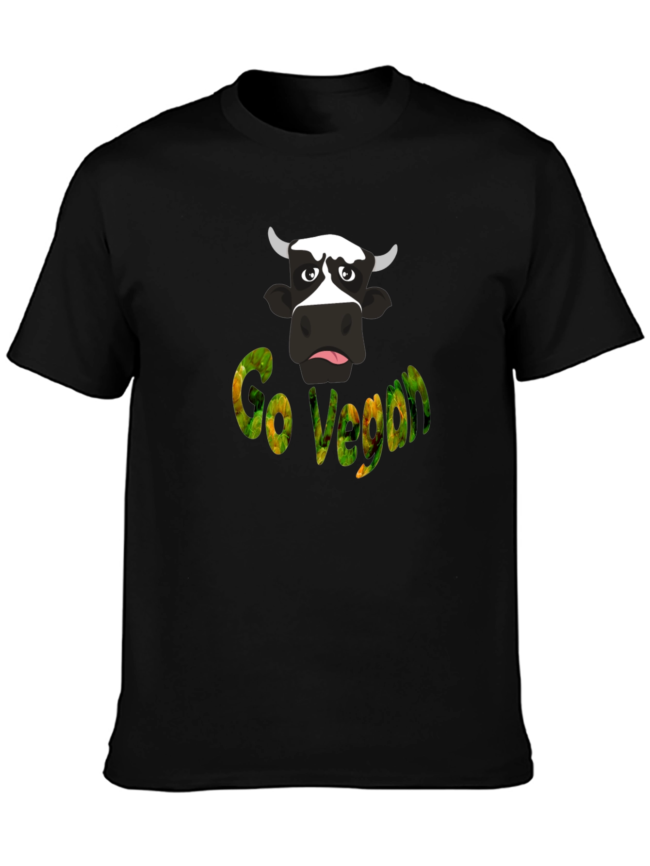 Camiseta Negra Go Vegan con Diseño de Vaca