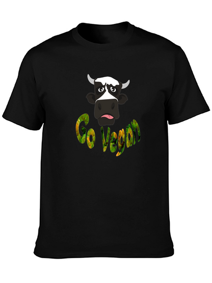 Camiseta Negra Go Vegan con Diseño de Vaca