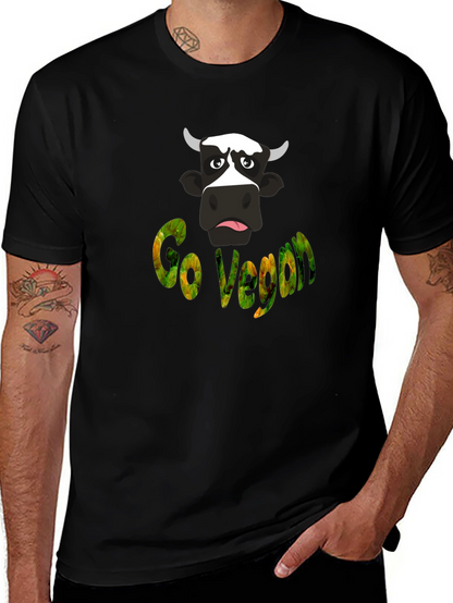Camiseta Negra Go Vegan con Diseño de Vaca