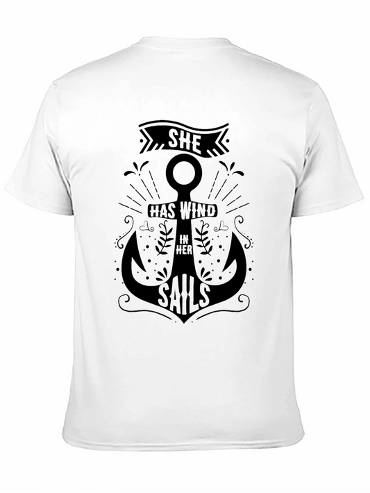 Camiseta Negra con Diseño Náutico She Has Wind In Her Sails