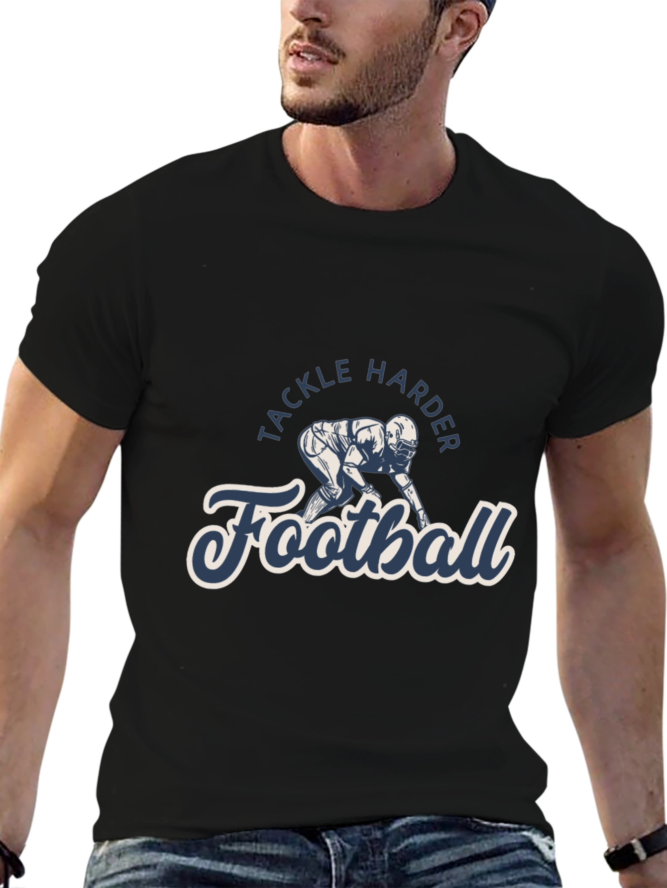 Camiseta Negra Football Tackle Harder