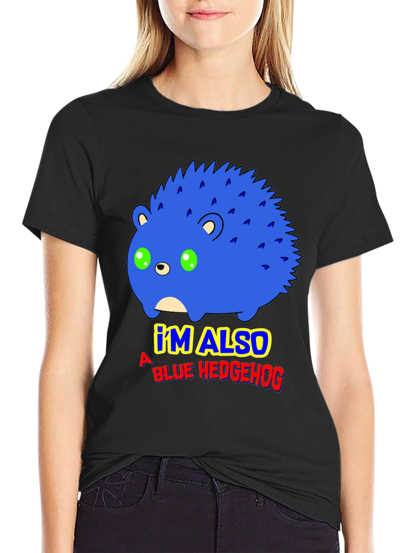 Camiseta Negra con Diseño de Erizo Azul