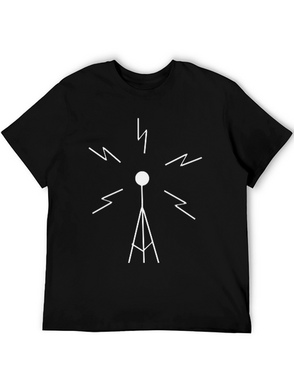 Camiseta Negra con Diseño de Antena de Radio