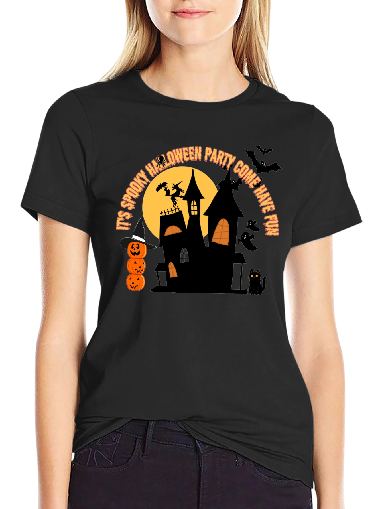 Camiseta Negra de Fiesta de Halloween Espeluznante