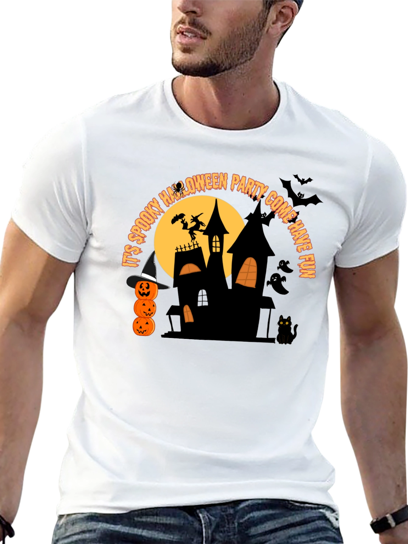 Camiseta Negra de Fiesta de Halloween Espeluznante