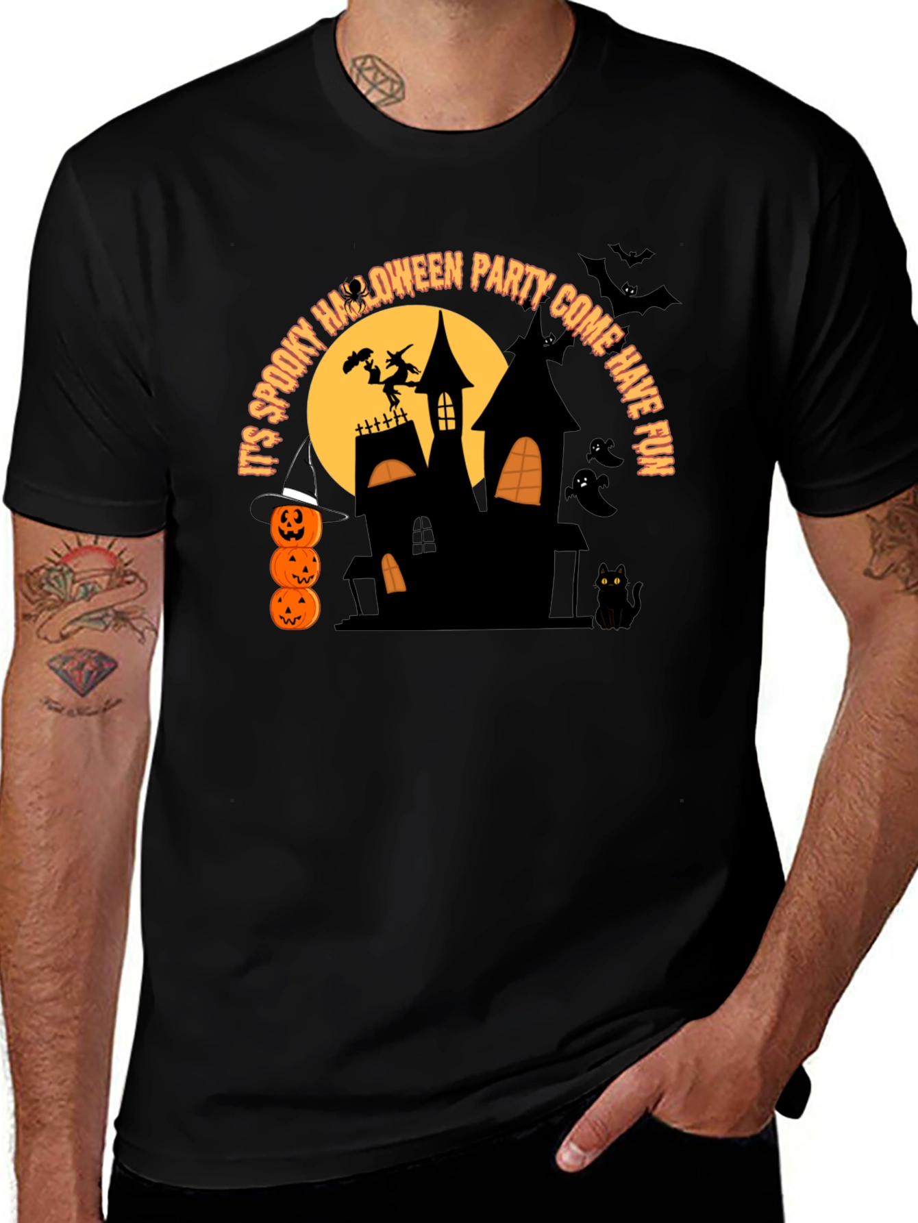 Camiseta Negra de Fiesta de Halloween Espeluznante