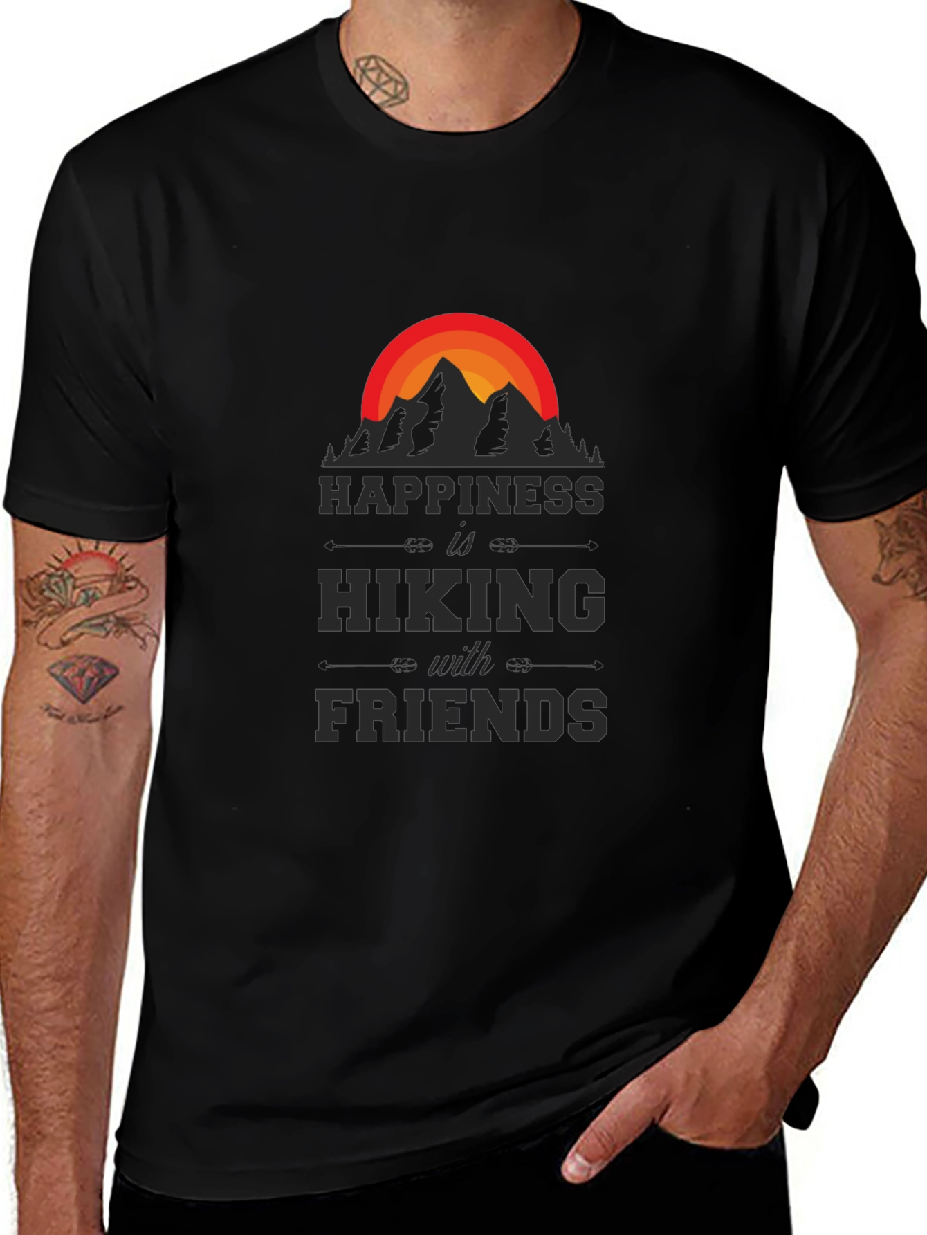 Camiseta Negra Happiness is Hiking with Friends