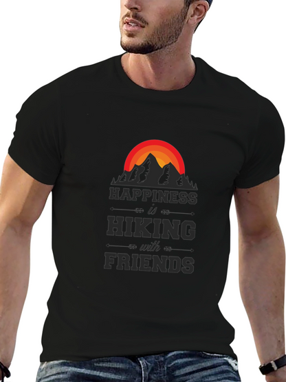 Camiseta Negra Happiness is Hiking with Friends