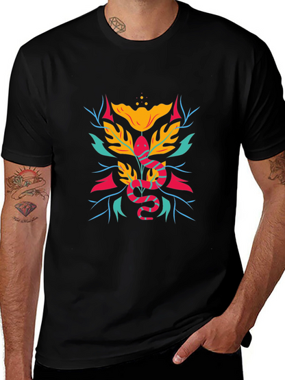Camiseta Negra con Diseño de Serpiente Floral