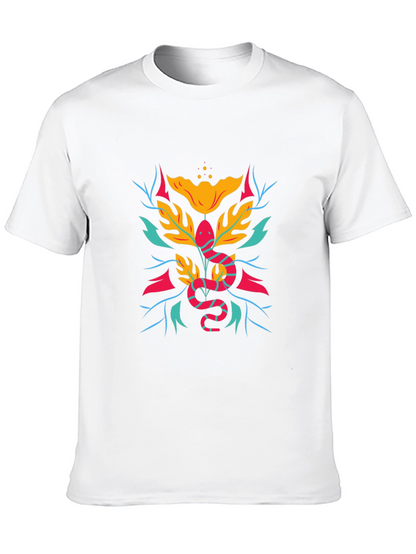 Camiseta Negra con Diseño de Serpiente Floral