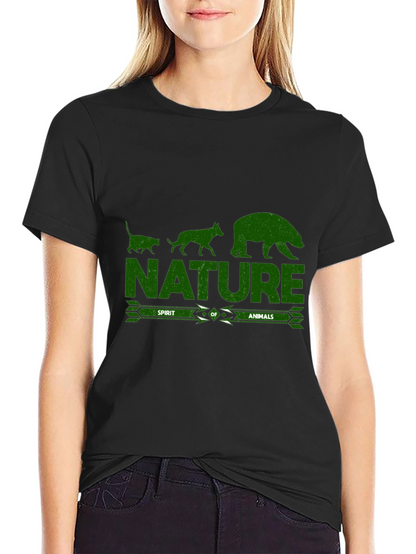Camiseta Negra con Diseño de Naturaleza y Animales