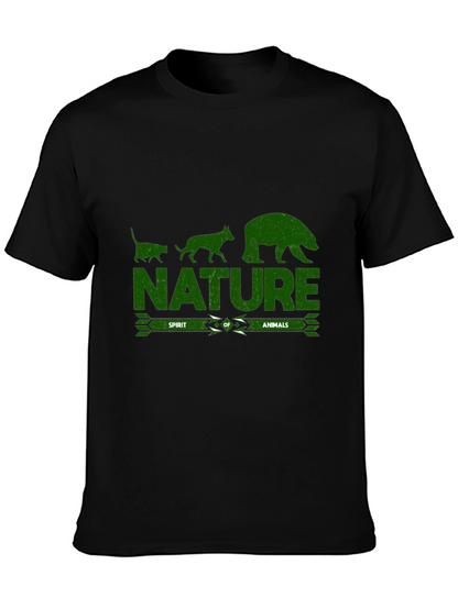 Camiseta Negra con Diseño de Naturaleza y Animales