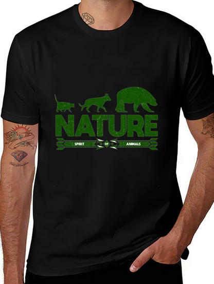Camiseta Negra con Diseño de Naturaleza y Animales