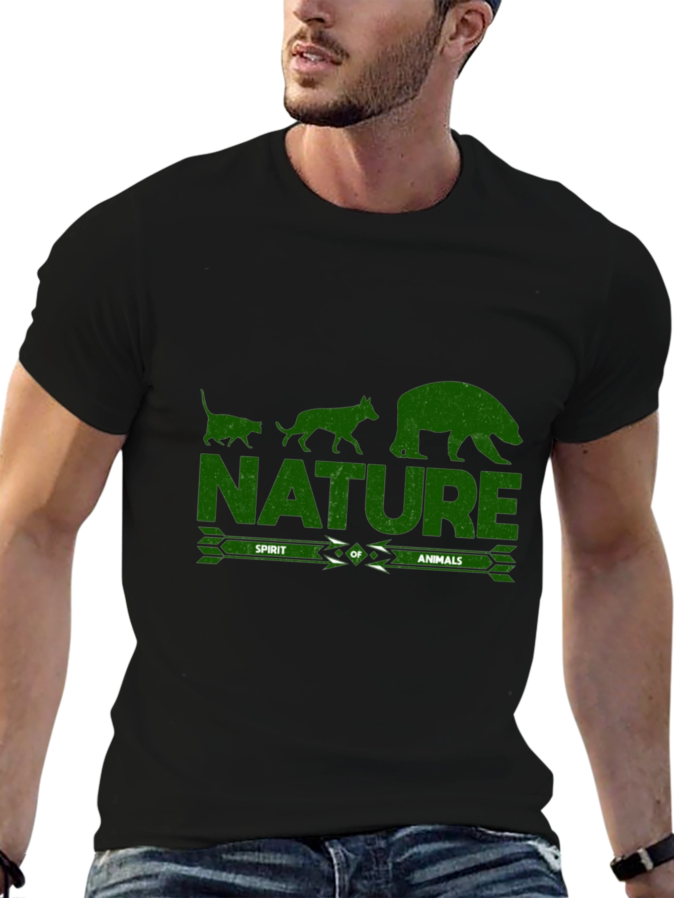 Camiseta Negra con Diseño de Naturaleza y Animales