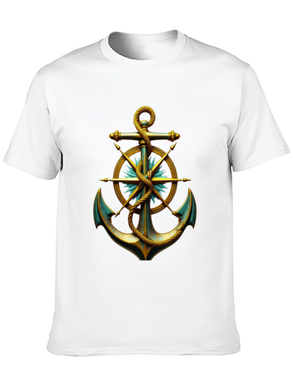 Camiseta Negra con Ancla Náutica Dorada y Azul
