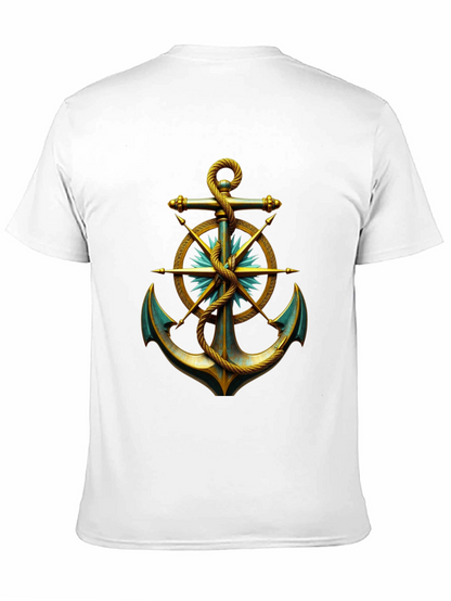 Camiseta Negra con Ancla Náutica Dorada y Azul