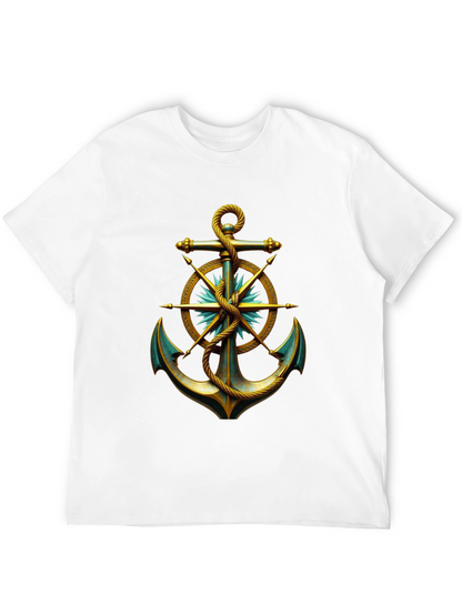 Camiseta Negra con Ancla Náutica Dorada y Azul