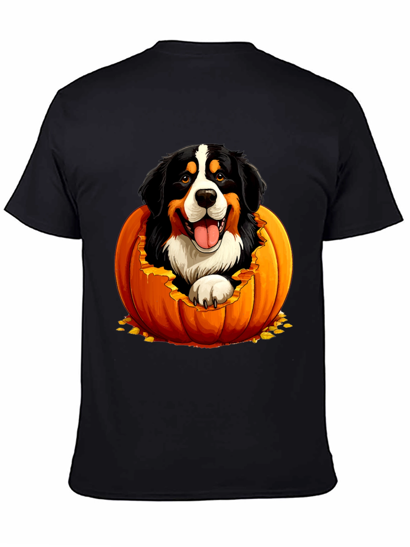 Camiseta Negra con Diseño de Perro en Calabaza