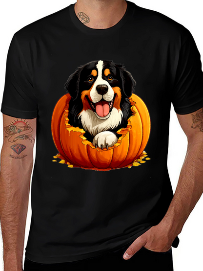 Camiseta Negra con Diseño de Perro en Calabaza