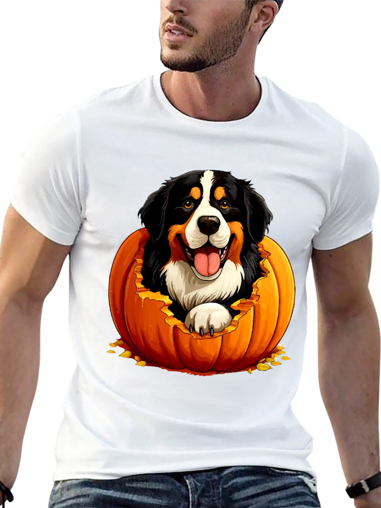 Camiseta Negra con Diseño de Perro en Calabaza