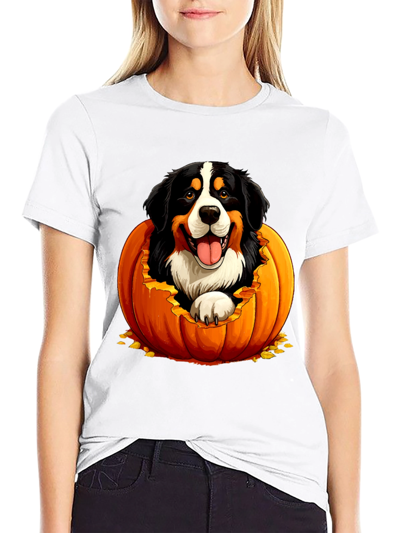 Camiseta Negra con Diseño de Perro en Calabaza