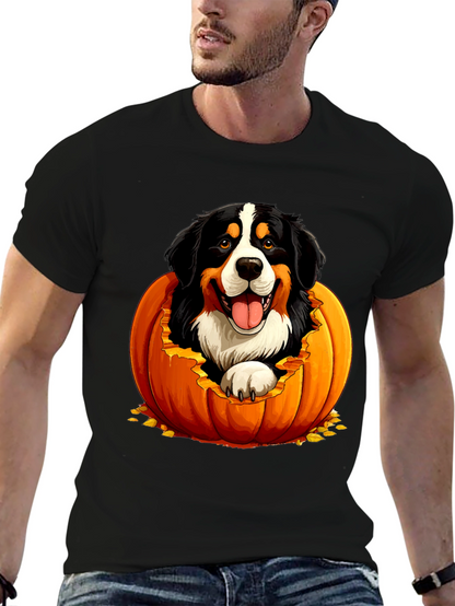 Camiseta Negra con Diseño de Perro en Calabaza