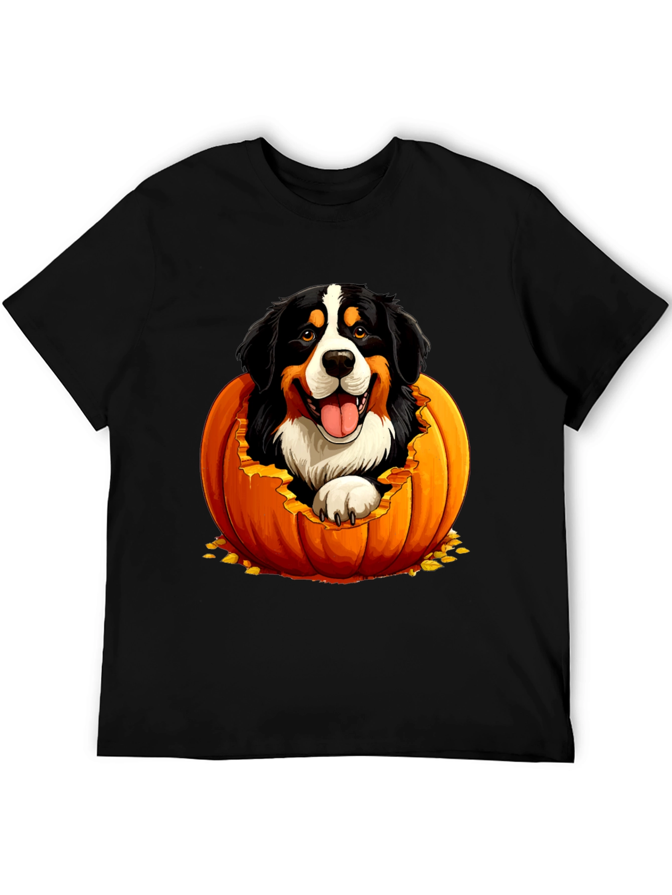 Camiseta Negra con Diseño de Perro en Calabaza